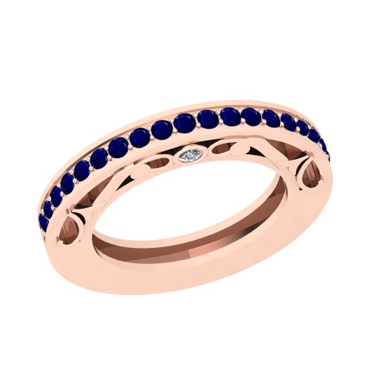 0.54 Ctw VS/SI1 Blue Sapphire And Diamond 14K Rose Gold Filigree Band Ring