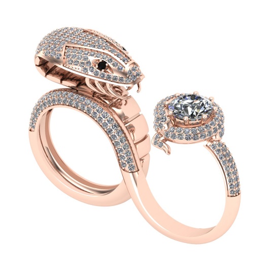 3.88 Ctw SI2/I1 Diamond 14K Rose Gold Snake Multi Finger Ring