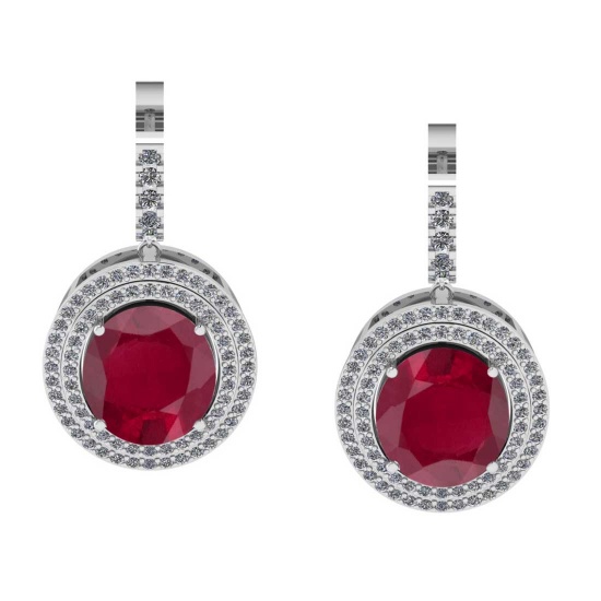 9.91 Ctw VS/SI1 Ruby And Diamond 14K White Gold Earrings