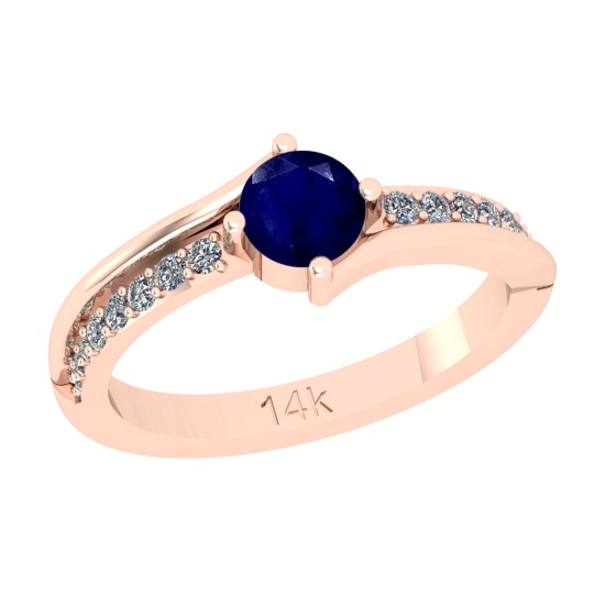 1.07 Ctw VS/SI1 Blue Sapphire And Diamond 14K Rose Gold Bypass Ring