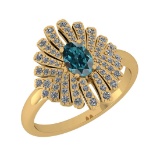 1.15 Ctw I2/I3 Treated fancy blue And White Diamond 14K Yellow Gold Vintage Style Ring
