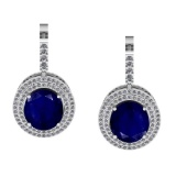 9.91 Ctw VS/SI1 Blue Sapphire And Diamond 14K White Gold Earrings
