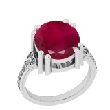 6.25 CtwSI2/I1 Ruby And Diamond 14K White Gold Vintage Style Ring