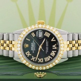 CUSTOM 36MM ROLEX OYSTERPERPETUAL DATEJUST DIAMOND BEZEL AND ROMAN NUMERALS ON JUBILEE BRACELET COME