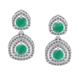 2.76 Ctw VS/SI1 Emerald And Diamond 14K White Gold Earrings