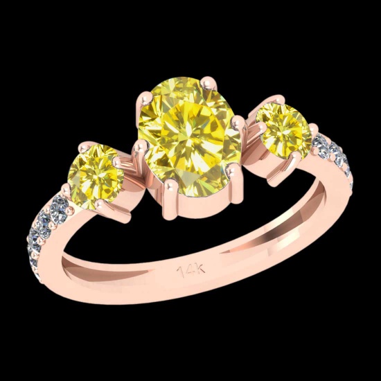 1.31 Ctw Gia certified Natural Fancy Yellow And White Diamond 14K Rose Gold Wedding Ring