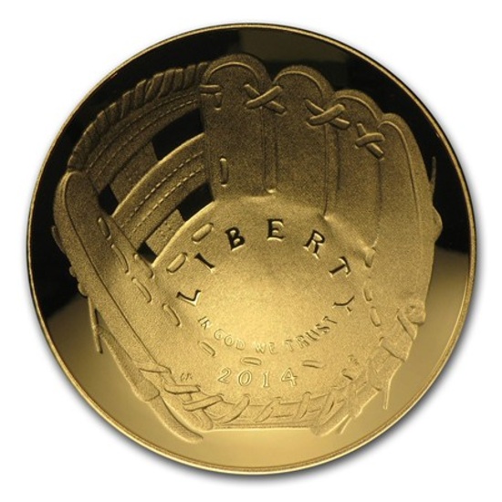 Gold $5 Commemorative 2014-W Baseball Hall of Fame Proof (Box & COA)