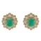 11.25 CtwVS/SI1 Emerald And Diamond 14K Yellow Gold Stud Earrings ( ALL DIAMOND ARE LAB GROWN )