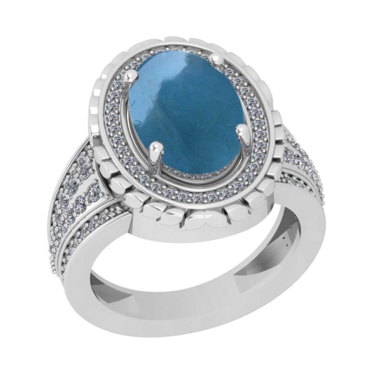 5.90 Ctw I2/I3 Aquamarine And Diamond 14K White Gold Vintage Style Engagement Ring