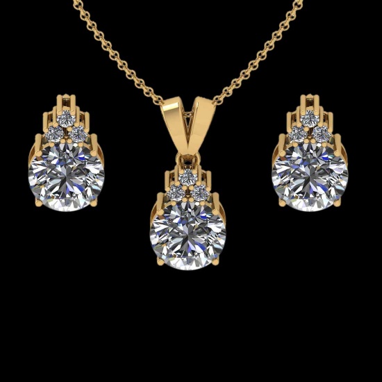 4.65 Ctw VS/SI1 Diamond 14K Yellow Gold Pendant +Earrings Necklace Set (ALL DIAMOND ARE LAB GROWN )