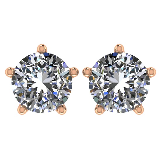 CERTIFIED 2 CTW ROUND D/VS1 DIAMOND (LAB GROWN IGI Certified DIAMOND SOLITAIRE EARRINGS ) IN 14K YEL