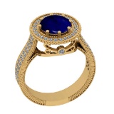 2.55 Ctw VS/SI1 Blue Sapphire And Diamond 14K Yellow Gold Engagement Halo Rig