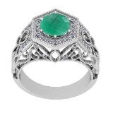2.58 Ctw VS/SI1 Emerald And Diamond 14K White Gold Vintage Style Filigree Ring