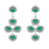 9.20 CtwVS/SI1 Emerald And Diamond 14K White Gold Dangling Earrings( ALL DIAMOND ARE LAB GROWN )