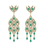 10.88 CtwVS/SI1 Emerald And Diamond 14K Yellow Gold Dangling Earrings( ALL DIAMOND ARE LAB GROWN )