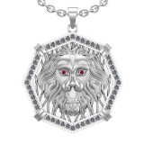 1.57 Ctw VS/SI1 Ruby And Diamond 14K White Gold Lion Head Leo Charm Necklace ALL DIAMOND ARE LAB GRO