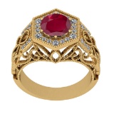 2.58 Ctw VS/SI1 Ruby And Diamond 14K Yellow Gold Vintage Style Filigree Ring