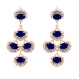 9.20 CtwVS/SI1 Blue Sapphire And Diamond 14K Rose Gold Dangling Earrings( ALL DIAMOND ARE LAB GROWN