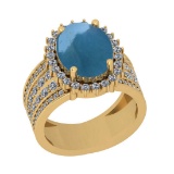 6.65 Ctw I2/I3 Aquamarine And Diamond 14K Yellow Gold Vintage Style Engagement Ring
