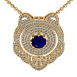 6.03 Ctw VS/SI1 Blue Sapphire And Diamond 14K Yellow Gold Pendant Necklace