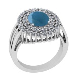 4.45 Ctw I2/I3 Aquamarine And Diamond 14K White Gold Vintage Style Engagement Ring