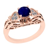 0.88 Ctw VS/SI1 Blue Sapphire And Diamond 14K Rose Gold Cocktail Ring