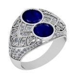 5.35 Ctw VS/SI1 Blue Sapphire And Diamond 14K White Gold Engagement /Wedding/Anniversary Ring