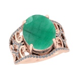 5.55 Ctw VS/SI1 Emerald And Diamond 14K Rose Gold Cocktail Ring