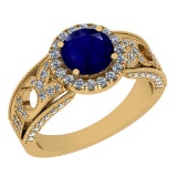 2.31 Ctw VS/SI1 Blue Sapphire And Diamond 14K Yellow Gold Engagement /Wedding/Anniversary Ring