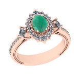 1.55 Ctw VS/SI1 Emerald And Diamond 14K Rose Gold Vintage Style Ring