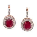9.91 Ctw VS/SI1 Ruby And Diamond 14K Rose Gold Earrings