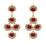 9.20 CtwVS/SI1 Ruby And Diamond 14K Yellow Gold Dangling Earrings( ALL DIAMOND ARE LAB GROWN )