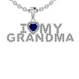 0.71 Ctw VS/SI1 Blue Sapphire And Diamond 14K White Gold Gift For Grandma Pendant Necklace DIAMOND A