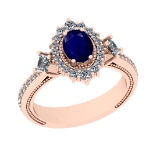 1.55 Ctw VS/SI1 Blue Sapphire And Diamond 14K Rose Gold Vintage Style Ring