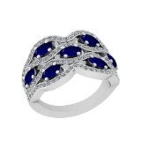 2.42 Ctw VS/SI1 Blue Sapphire And Diamond 14K White Gold Vintage Style Ring