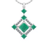 0.95 Ctw VS/SI1 Emerald And Diamond 14K Yellow Gold Pendant Necklace