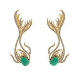 6.47 CtwVS/SI1 Emerald And Diamond 14K Yellow Gold Dangling Earrings( ALL DIAMOND ARE LAB GROWN )