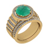 5.97 Ctw VS/SI1 Emerald And Diamond 14K Yellow Gold Engagement set Ring