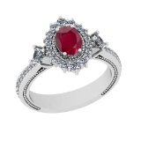 1.55 Ctw VS/SI1 Ruby And Diamond 14K White Gold Vintage Style Ring