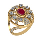 3.80 Ctw VS/SI1 Ruby And Diamond 14K Yellow Gold Engagement Halo Ring