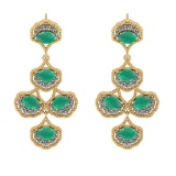 9.20 CtwVS/SI1 Emerald And Diamond 14K Yellow Gold Dangling Earrings( ALL DIAMOND ARE LAB GROWN )