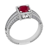 1.40 Ctw VS/SI1 Ruby And Diamond 14K White Gold Engagement /Wedding/Anniversary Ring