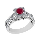 1.38 Ctw VS/SI1 Ruby And Diamond 14K White Gold Engagement Halo Ring