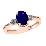 1.25 Ctw VS/SI1 Blue Sapphire And Diamond 14K Rose Gold Ring ALL DIAMOND ARE LAB GROWN