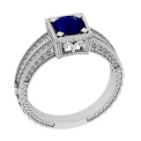 1.40 Ctw VS/SI1 Blue Sapphire And Diamond 14K White Gold Engagement /Wedding/Anniversary Ring