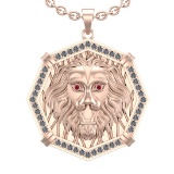 1.57 Ctw VS/SI1 Ruby And Diamond 14K Rose Gold Lion Head Leo Charm Necklace ALL DIAMOND ARE LAB GROW