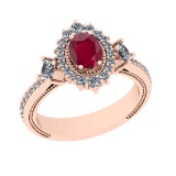 1.55 Ctw VS/SI1 Ruby And Diamond 14K Rose Gold Vintage Style Ring