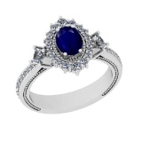 1.55 Ctw VS/SI1 Blue Sapphire And Diamond 14K White Gold Vintage Style Ring