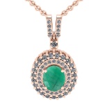 1.80 Ctw VS/SI1 Emerald And Diamond 14K Rose Gold Pendant Necklace