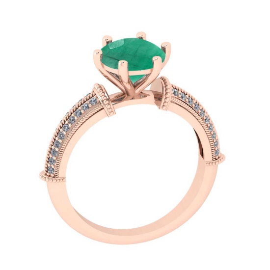 2.20 Ctw VS/SI1 Emerald And Diamond 14K Rose Gold Engagement /Wedding/Anniversary Ring